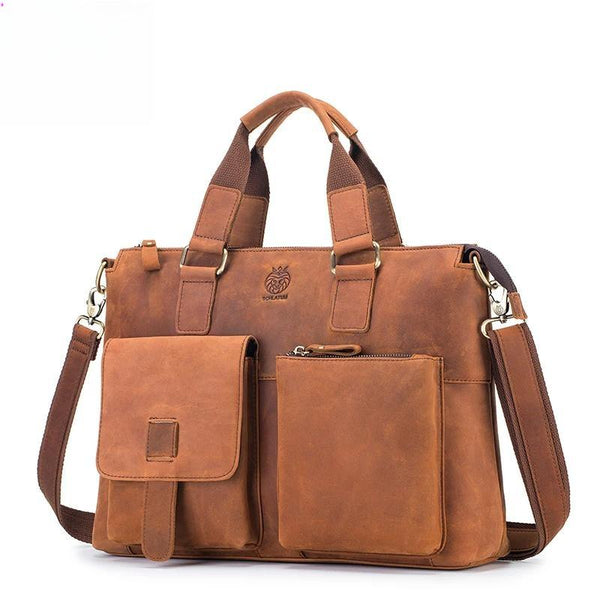 Maletín vintage de piel de vaca Crazy Horse para hombre, bolso de mano de alta calidad.