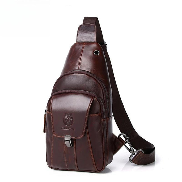 Bolso de pecho de cuero genuino para hombre, estilo moderno, informal, tipo bandolera