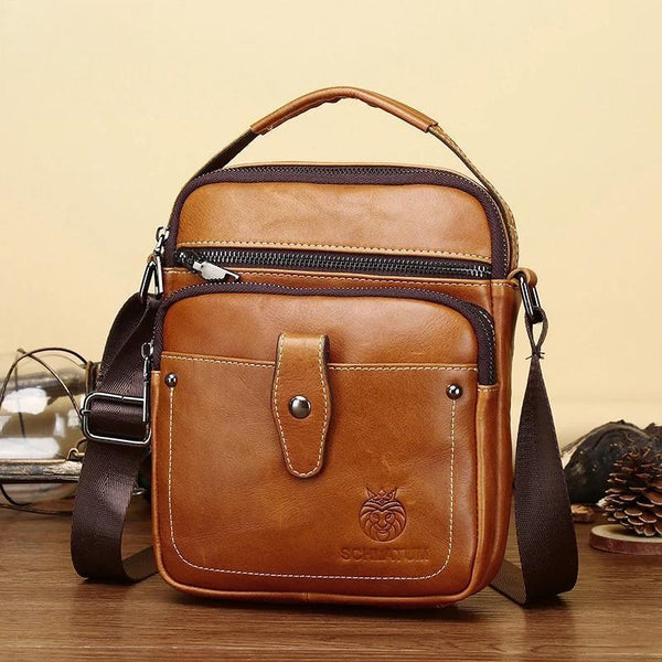 Bolso bandolera de cuero de marca para hombre, gran capacidad.