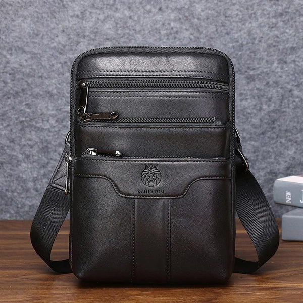 Bolso de hombro de cuero genuino para hombre, bolso bandolera vintage de negocios.