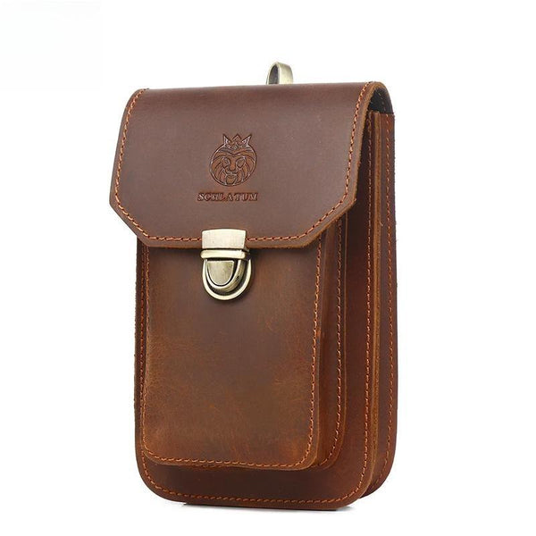 Riñonera de cuero Crazy Horse para hombre, estilo vintage, informal