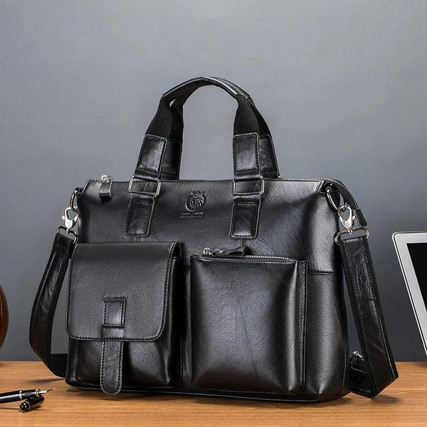 Maletín de piel auténtica para ordenador portátil de 15,6 pulgadas, bolso de piel de vaca para hombre