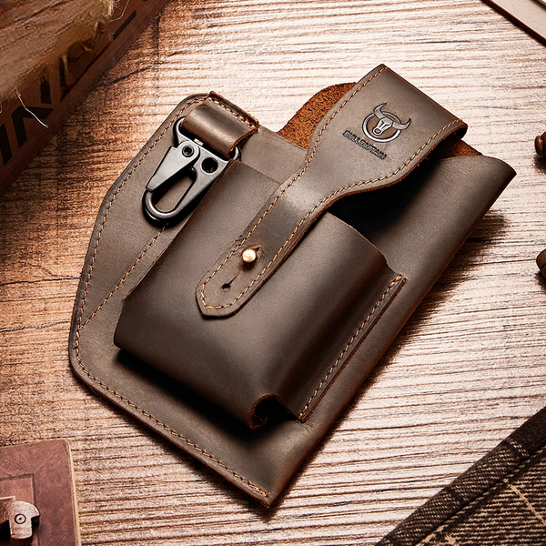 Riñonera de cuero para hombre, de 5,5 a 6,8 pulgadas, para teléfono móvil, cigarrillos y exteriores