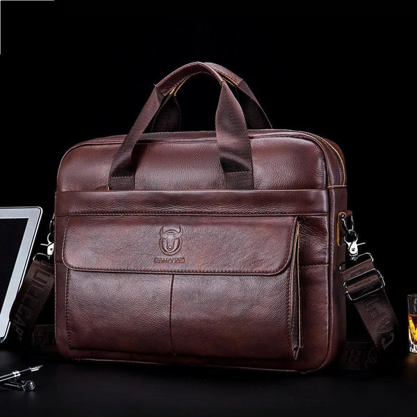 Bolso de hombre de piel auténtica, maletín para portátil de 14 pulgadas, bandolera de piel para hombre.