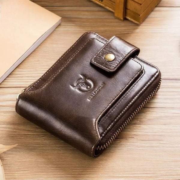 Cartera de hombre de cuero genuino, billetera RFID, bolsa de almacenamiento multifunción