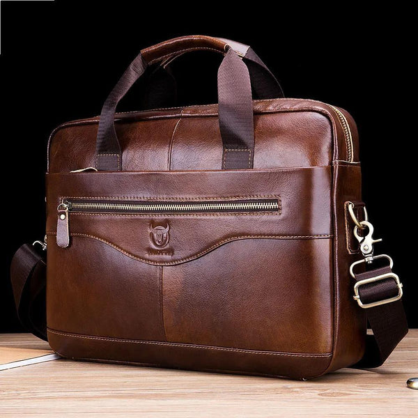Maletín bandolera de piel auténtica para hombre, bolso para portátil de 14 pulgadas