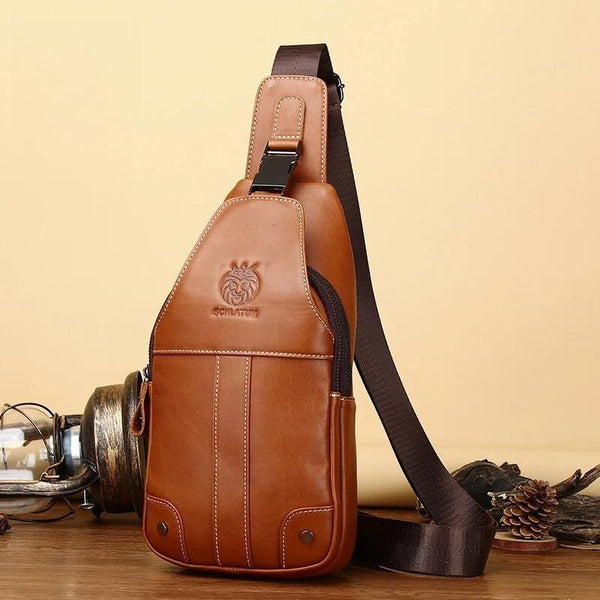 Bolso de pecho vintage de cuero genuino para hombre, bolso de hombro, bolso bandolera informal tipo mensajero.