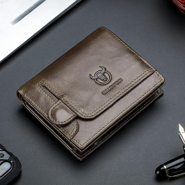 Cartera de hombre con bloqueo RFID, cartera vintage de piel auténtica de vaca.