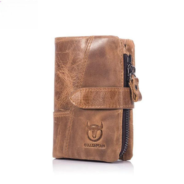 Cartera de cuero para hombre, tarjetero doble, con bloqueo RFID