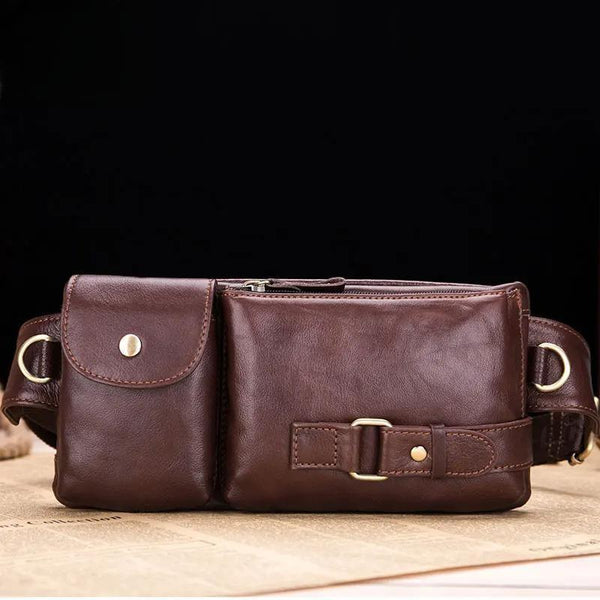 Riñoneras de cuero genuino para hombre, riñonera, cinturón, funda para teléfono