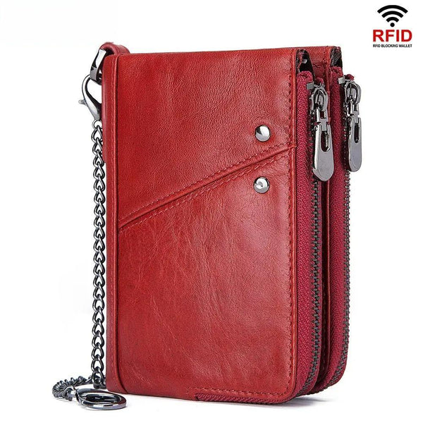Cartera de cuero genuino para mujer, bolso de negocios, bolso de mano de gran capacidad, con bloqueo RFID, tarjetero de identificación