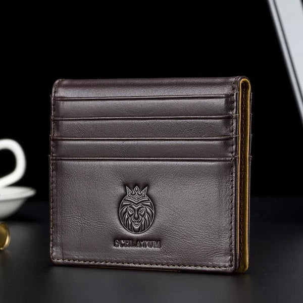 Tarjetero RFID de cuero genuino vintage para hombre, monedero pequeño