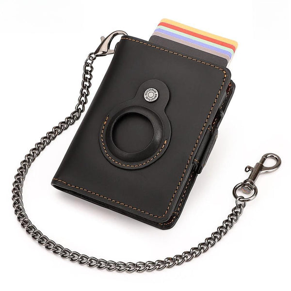 Nuevo minitarjetero emergente de piel Crazy Horse para Apple AirTag para mujer