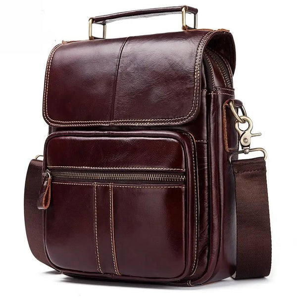Bolso bandolera de piel auténtica para hombre, estilo informal, tipo mensajero.