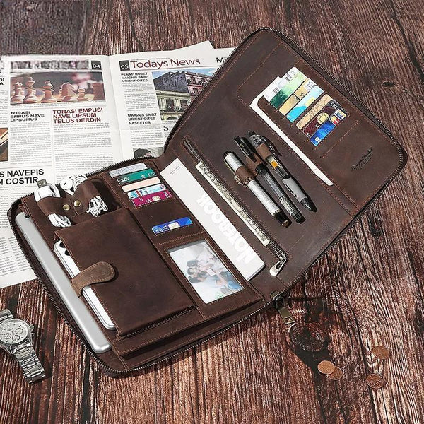 Cartera de negocios de cuero para iPad de 9,7 pulgadas para hombre
