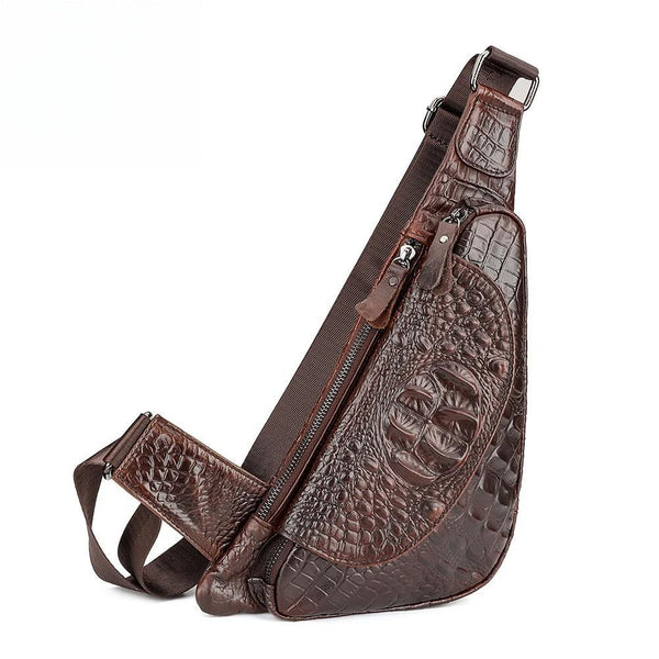 Bolso bandolera de piel auténtica con diseño de cocodrilo para hombre