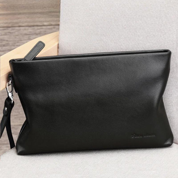 Bolso de mano de piel auténtica vaquera para hombre, cartera de gran capacidad para hombre, bolso de negocios