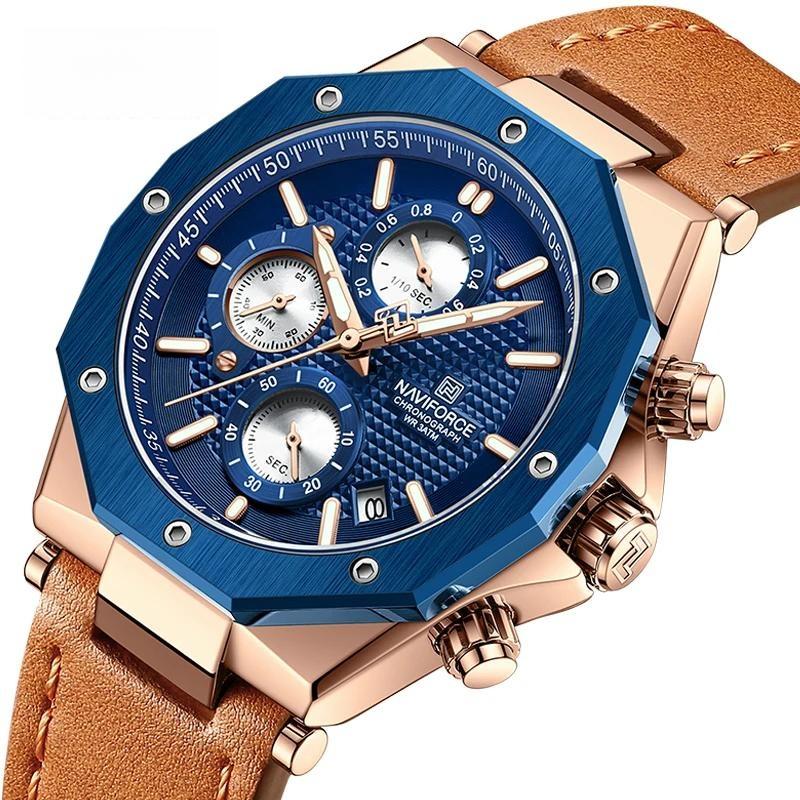 Luxury Fashion Multifunction Men's Watches Genuine Leather Quartz Male Clock