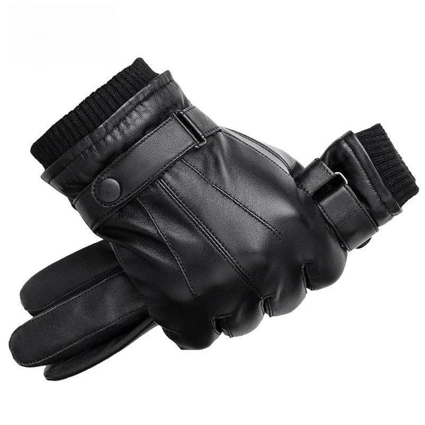 Guantes de piel de oveja auténtica para hombre, cálidos para otoño e invierno.