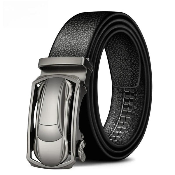 Cinturón de piel auténtica vaquera para hombre, con hebilla automática de metal de lujo.
