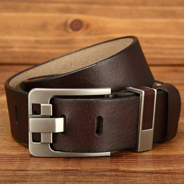 Cinturón de piel auténtica vaquera para hombre, cinturón clásico de lujo con hebilla de pasador.