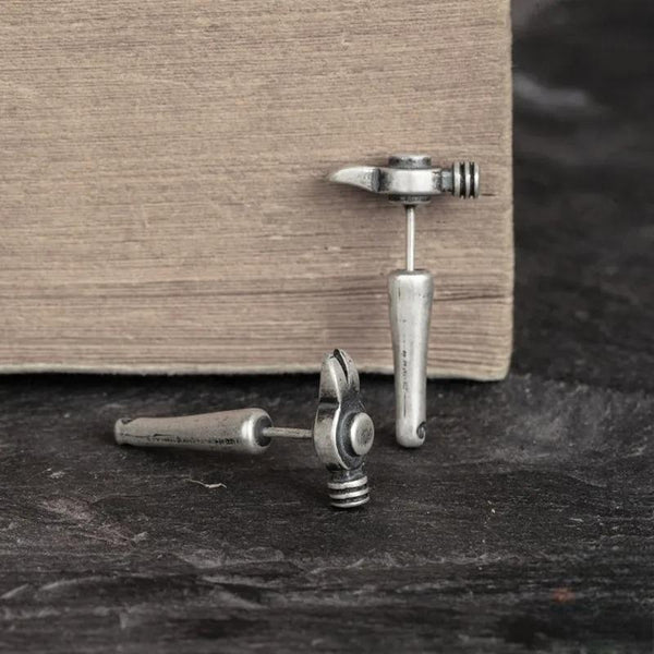 Pendientes de plata de ley 925 para hombre y mujer, con forma de martillo y herramienta vintage.