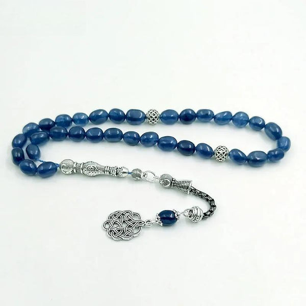 Cuentas de oración musulmanas Tasbih para hombre, de ágata azul natural, 33, 45, 66 y 99 cuentas