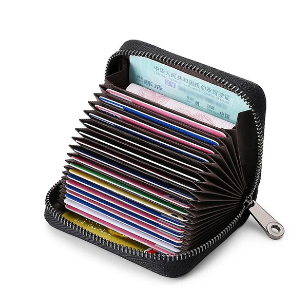 Cartera de bolsillo con tarjetero y múltiples ranuras de cuero genuino