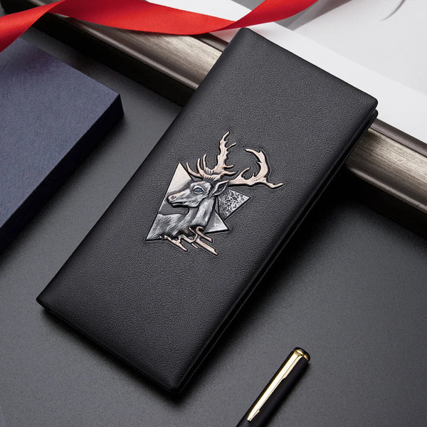 Cartera larga de cuero genuino DENIM para hombre, cartera delgada de negocios, cartera de cuero de vaca, bolso de mano