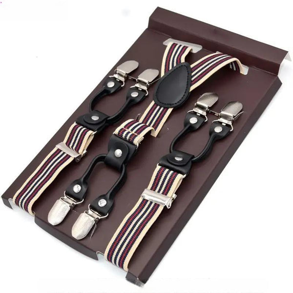 Tirantes casuales de cuero con espalda en Y y rayas elásticas de 2,5 cm x 120 cm para mujer