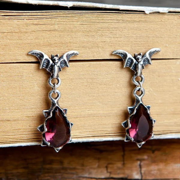 Gothic 100% 925 Sterling Silver Bat Crystal Drop Earring
