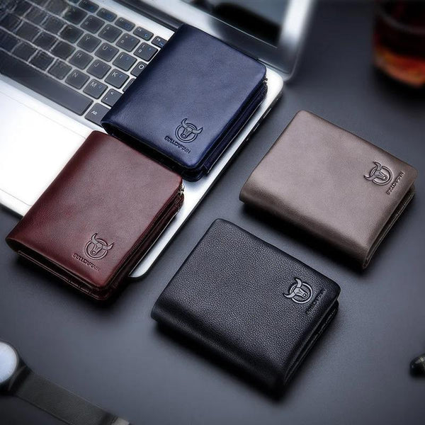 Cartera retro de cuero RFID para hombre, pequeña cartera con cremallera, tarjetero, cartera de mano para hombre