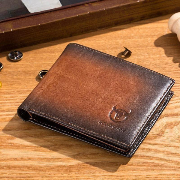 Cartera de cuero para hombre con bloqueo RFID, billetera delgada plegable, tarjetero multitarjeta, billetera para identificación