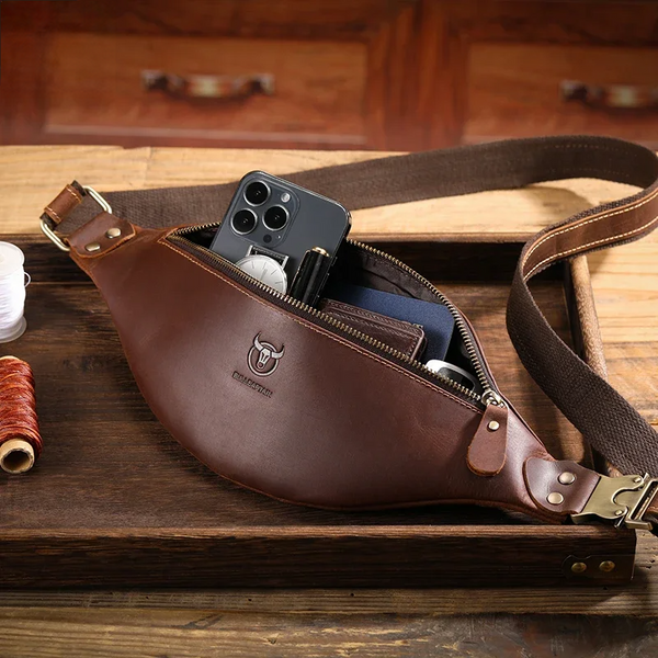Riñonera de piel Crazy Horse para hombre, estilo retro clásico, tipo bandolera