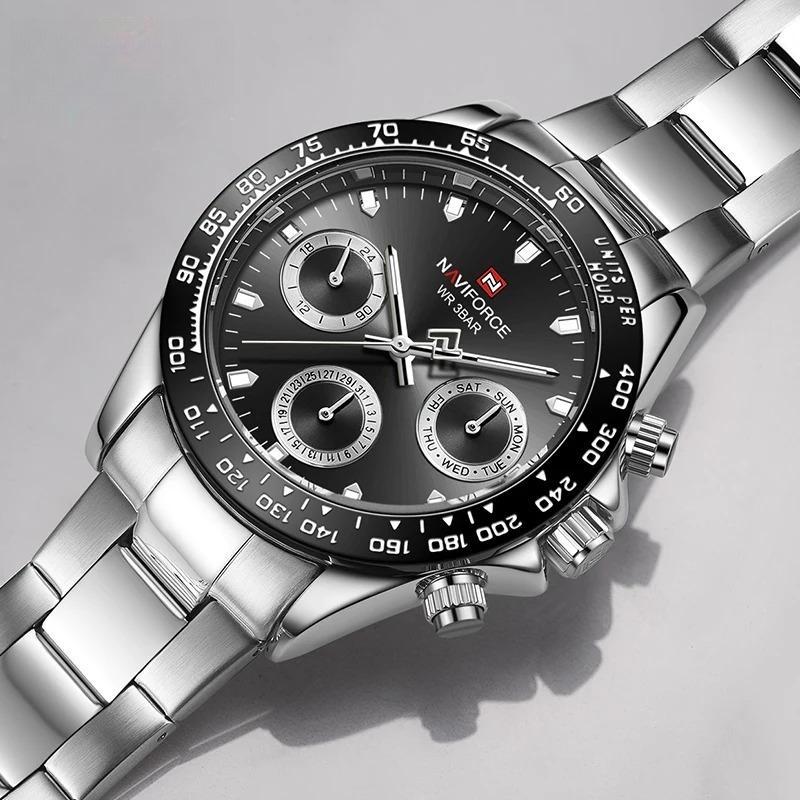 Casual Fashion Watches for Men Luminous with 24 Hours Week Display Waterproof Stainless Steel Watch