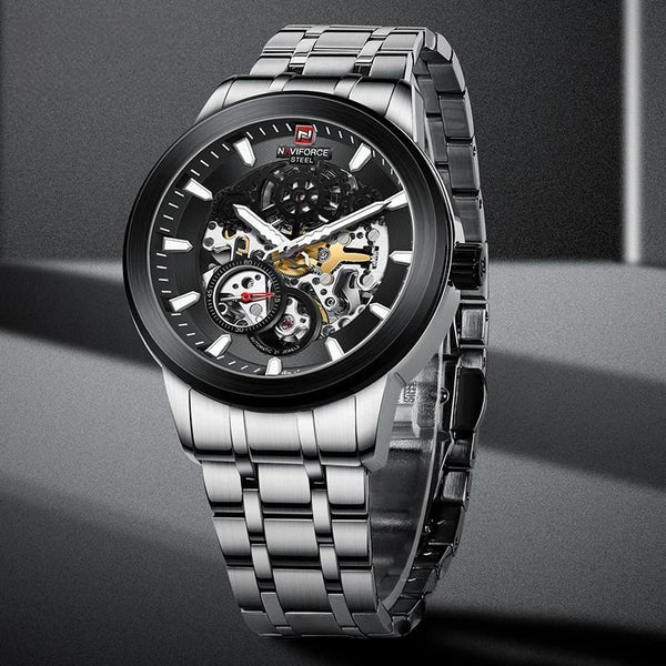 Reloj de pulsera automático de acero inoxidable creativo de moda