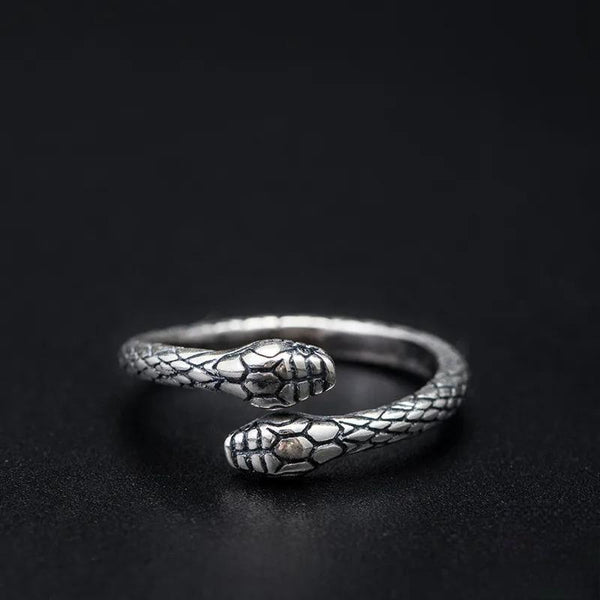 Anillo de serpiente de doble cabeza en plata de ley 925 auténtica, estilo retro punk