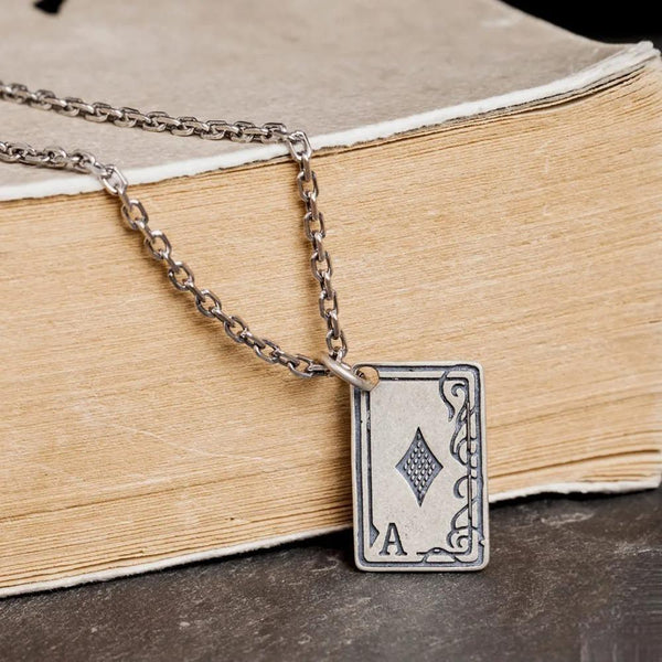 Collar vintage con colgante rectangular en plata de ley 925 para hombre y mujer.
