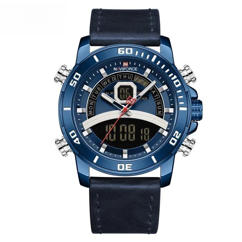 Casual Fashion Watches Mens Luminous Digital Day and Date Display Alarm Leather Waterproof Men Watch