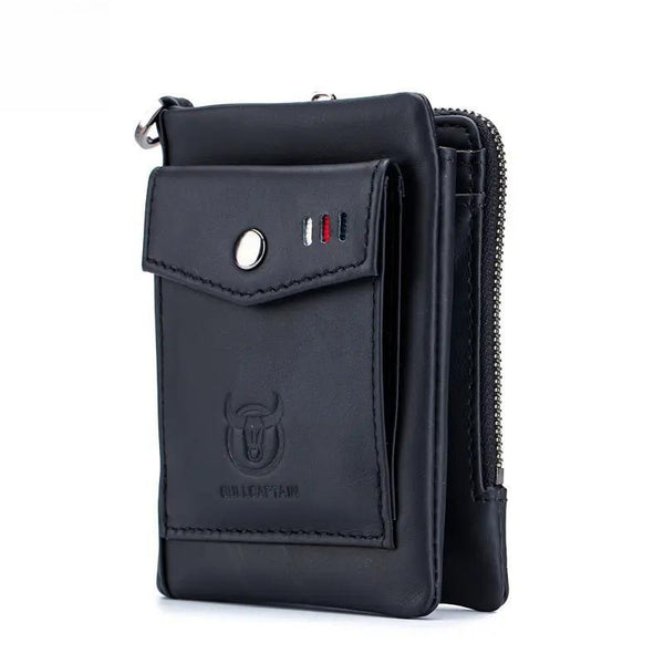 Cartera de cuero para hombre, monedero doble, tarjetero pequeño, billetera de negocios de bolsillo