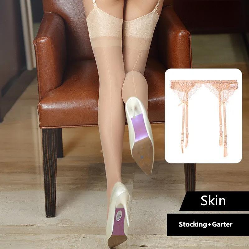 15D Back Seam Sexy Sheer Thigh High Stockings Women