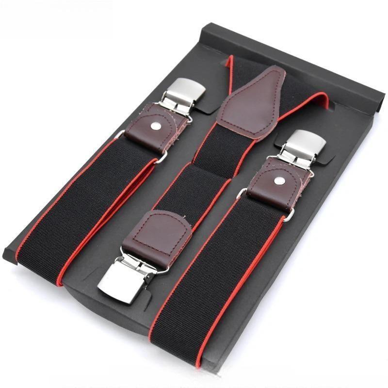 leather Suspender Mens Navy BlueElastic Suspender trousers 3Clips-on men suspenders Length-adjustable Strap