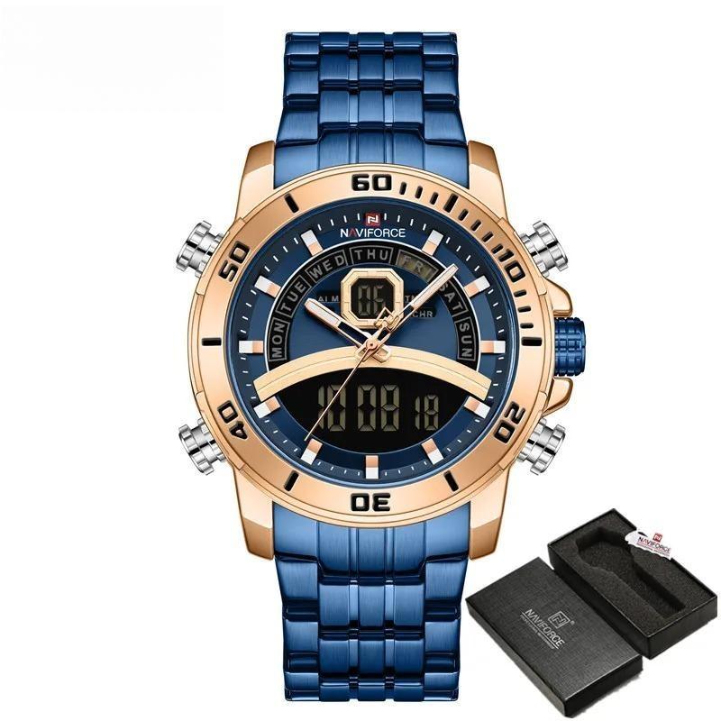 Casual Fashion Watches for Men Led Digital Week Display Calendar Stainless Steel Waterproof Watches