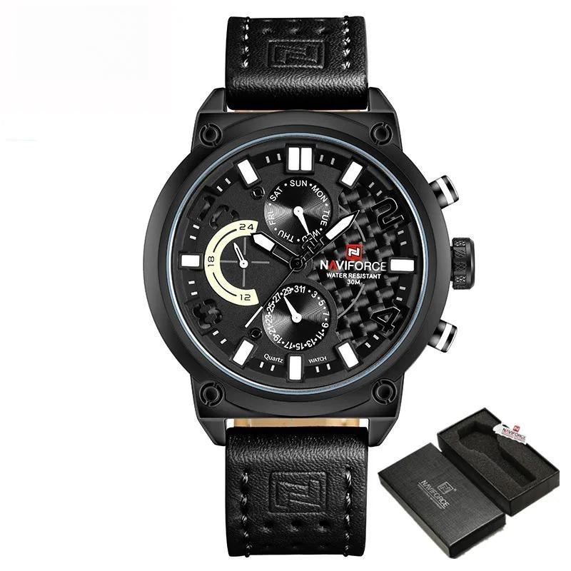 Casual Genuine Leather Military Sport Wristwatch Men Quartz Muliti-Function Watches