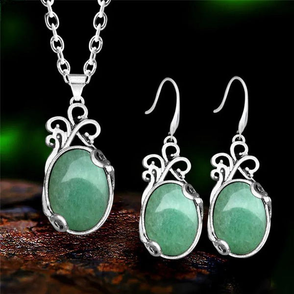 Conjuntos vintage de jade y lapislázuli con piedras naturales para mujer