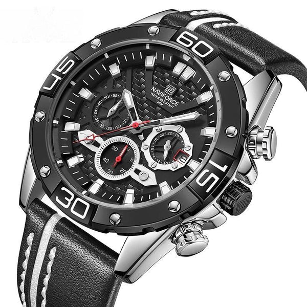 Reloj de pulsera deportivo luminoso, informal, de cuero genuino, resistente al agua y con cronógrafo para hombre.