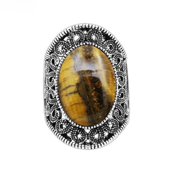 Oval Natural Tiger Eye Stone Rings For Women