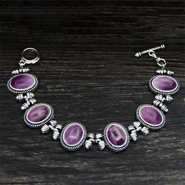 Pulsera retro de amatistas y piedras naturales para mujer