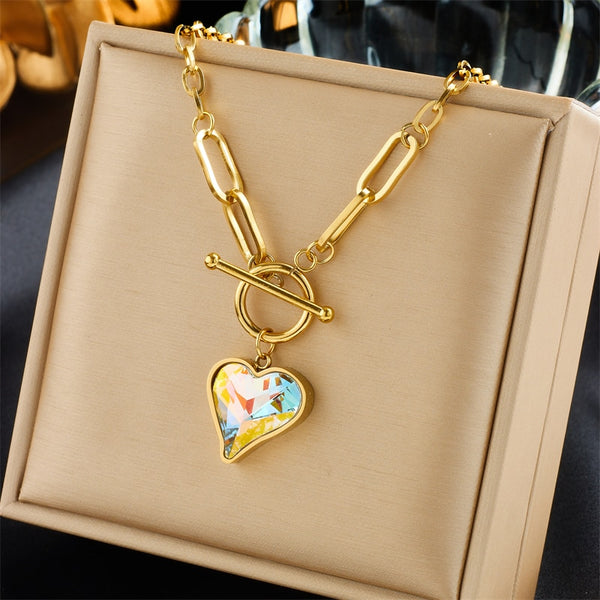 316L Stainless Steel Colorful Dazzling Heart Pendant Necklace For Women