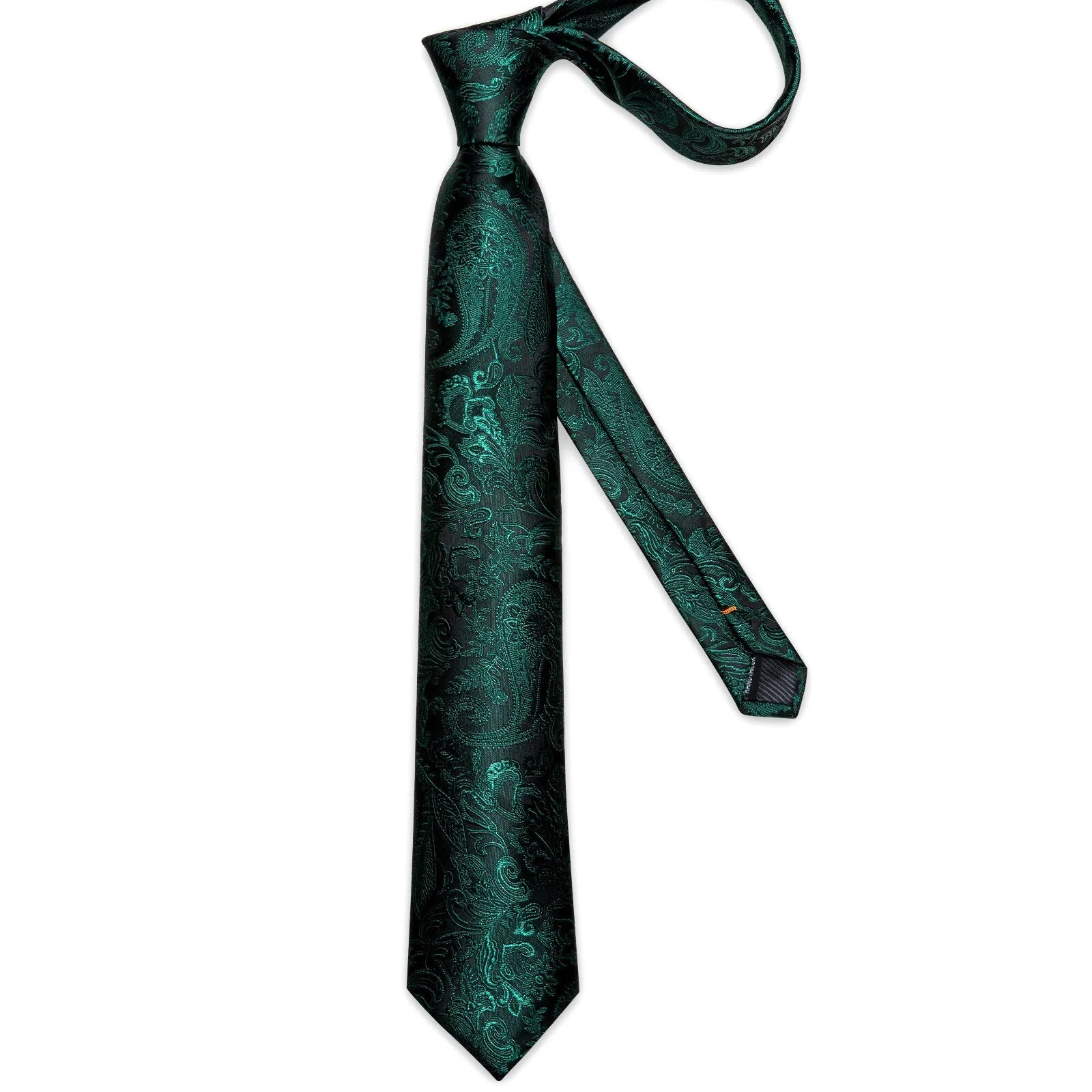 Elegant Men's Tie Handkerchief Cufflinks Green Paisley Silk